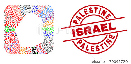 Palestine Israel Seal and Dubai Emirate Map Stencil Mosaic 79095720