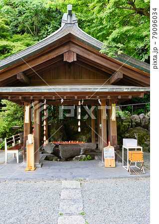 鎌倉宮 獅子頭の花手水と手水舎 神奈川県鎌倉市 の写真素材