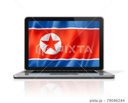 North Korean flag on laptop screen isolated on white. 3D illustration 79096284