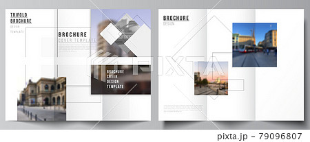 Vector layouts of covers design templates with geometric simple shapes, lines and photo place for trifold brochure, flyer layout, magazine, book design, brochure cover, advertising mockups. Vector layouts of covers design templates with geometric simple shapes, lines and photo place for trifold brochure, flyer layout, magazine, book design, brochure cover, advertising mockups. 79096807