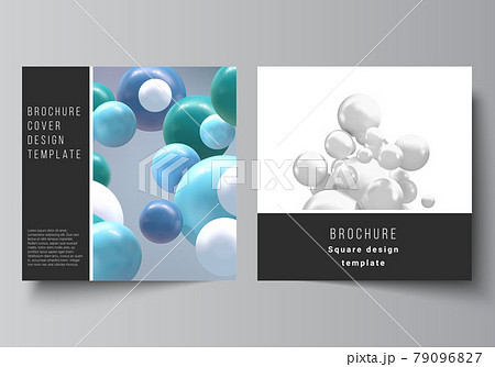 Vector layout of two square format covers templates for brochure, flyer, magazine, cover design, book design, brochure cover. Realistic vector background with multicolored 3d spheres, bubbles, balls. Vector layout of two square format covers templates for brochure, flyer, magazine, cover design, book design, brochure cover. Realistic vector background with multicolored 3d spheres, bubbles, balls. 79096827