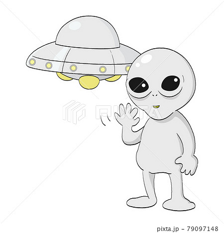 Ufoと宇宙人のイラストレーションのイラスト素材