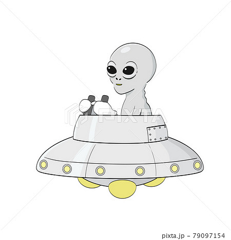 Ufoを操縦する宇宙人のイラスト素材