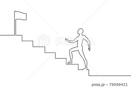One Line Art Man Step Up Stairs Road To のイラスト素材