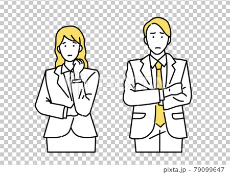 Illustration of a male & female business person with a troubled expression 79099647