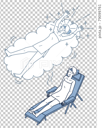 Isometric of a woman sitting in a chair that is well-equipped in the open air bath Isometric of a woman sitting in a chair that is well-equipped in the open air bath 79099761