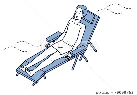 椅子に座って外気浴でととのっている男性のアイソメ 79099763