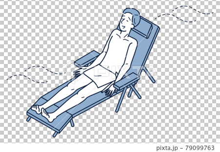 椅子に座って外気浴でととのっている男性のアイソメ 79099763