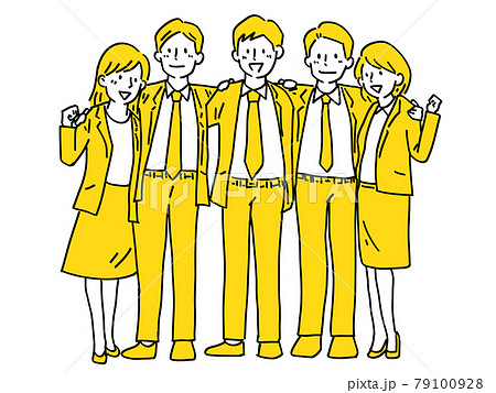 スタートアップ 肩組み 集合 組織 チーム 女性 男性 シンプル イラストのイラスト素材