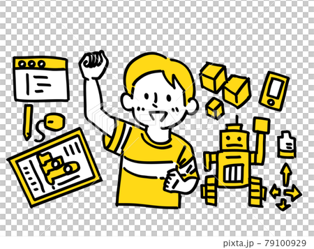 Tablet robot programming boy hand drawn illustration Tablet robot programming boy hand drawn illustration 79100929