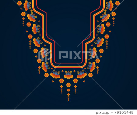 Geometric ethnic oriental pattern. Necklace embroidery design for textile, fashion woman, background, wallpaper, clothing and wrapping. Vector illustration.  79101449
