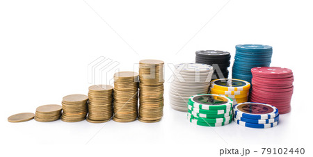 Casino chips and money golden coins stack for games like poker, card and blackjack, roulette. Betting club and gamble Casino chips and money golden coins stack for games like poker, card and blackjack, roulette. Betting club and gamble 79102440