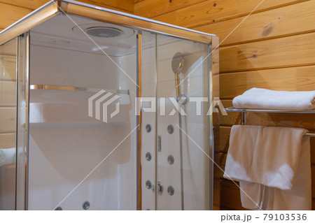 angular shower enclosure with transparent doors. angular shower enclosure with transparent doors. 79103536
