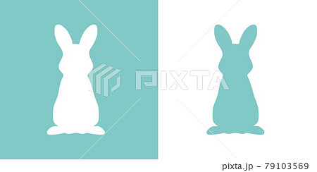 Cute vector illustration of a hand-drawn rabbit on a white and pastel blue background, card or card design. 79103569
