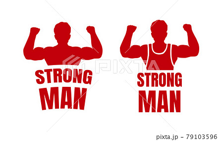 Strongman logos on white background. Vector illustration of a man showing off his biceps. 79103596