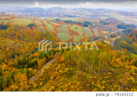 Autumn landscape with winding road Autumn landscape with winding road 79104222