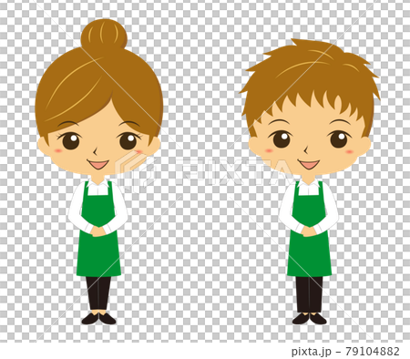 手を前で組み接客するレストラン カフェ店員のイラスト素材