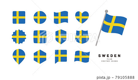 スウェーデンの国旗 色々な形のアイコンセット ベクターイラストのイラスト素材