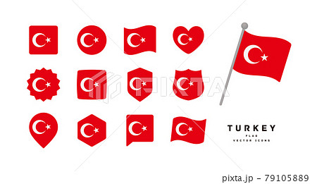 トルコの国旗 色々な形のアイコンセット ベクターイラストのイラスト素材