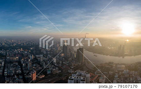 Aerial photo of Ho Chi Minh city in the sunrise time 79107170