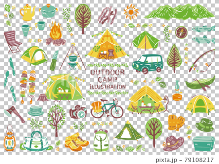戶外休閒野營燒烤圖標插圖集 79108217