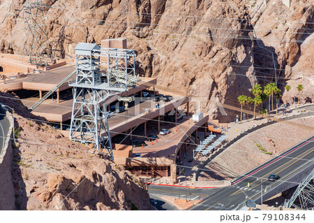 High angle view of the Hoover Dam Visitors Center High angle view of the Hoover Dam Visitors Center 79108344