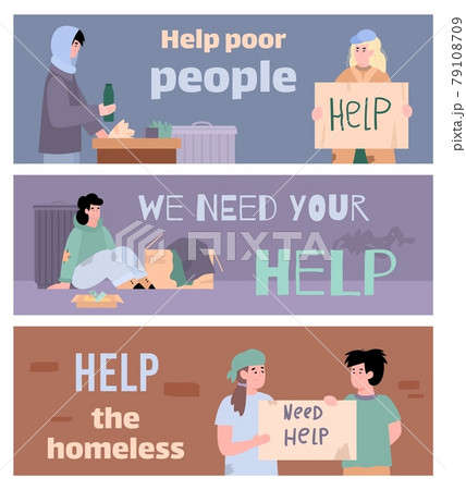 Poor homeless adult people and children living at city streets needy in charity. Poor homeless adult people and children living at city streets needy in charity. 79108709