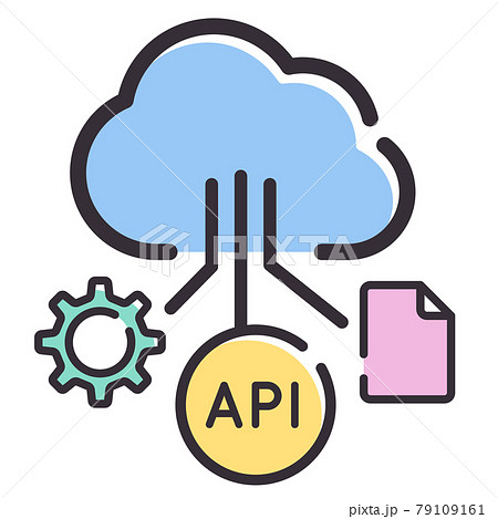 シンプルな線のITのイメージイラスト_クラウド_API 79109161