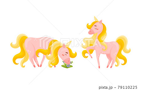 Pink Unicorn with Slender Legs and Golden Mane Vector Set Pink Unicorn with Slender Legs and Golden Mane Vector Set 79110225