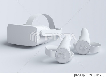 Virtual reality glasses and controllers for online gaming on white background Virtual reality glasses and controllers for online gaming on white background 79110470