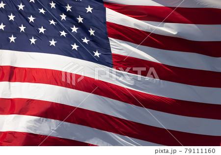 American Flag Waving In Wind Against a Deep Blue Sky. American Flag Waving In Wind Against a Deep Blue Sky. 79111160