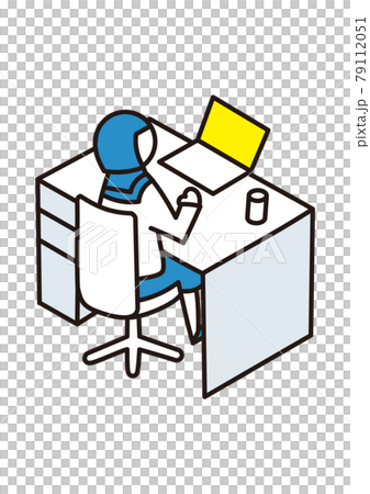 Uniform person looking at a laptop isometric 79112051
