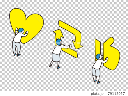 Snsのボタンを押す人セット アイソメトリックのイラスト素材