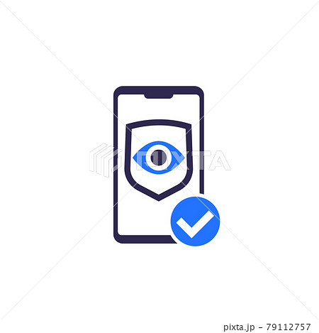 Eye and shield vector icon with a phone Eye and shield vector icon with a phone 79112757