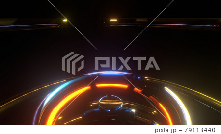 青と黄の発光リング かっこいいサイバー空間 別verあり のイラスト素材