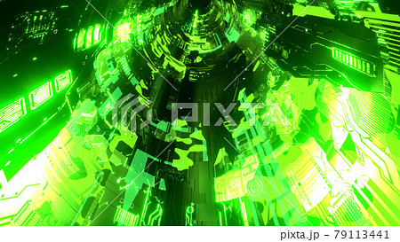 サイバートンネル 機械 宇宙 Sci Fi 緑 別verあり のイラスト素材