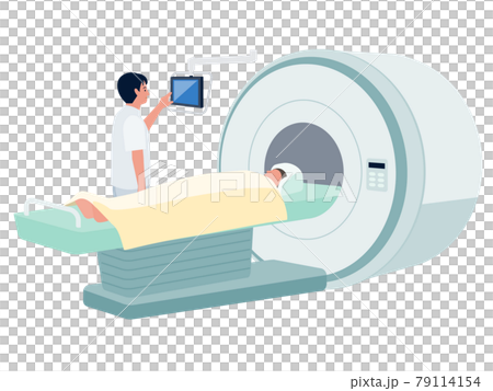 医療用機器(MRI)検査を行う男性医師と寝台に横たわる患者のベクターイラスト 医療用機器(MRI)検査を行う男性医師と寝台に横たわる患者のベクターイラスト 79114154