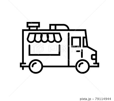 Food truck logo line icon. Vector foodtruck kitchen street van design icon 79114944