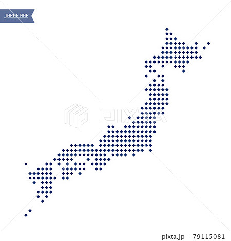 紺の菱形で視覚化した日本地図 シンプルでかわいいインフォグラフィックデザイン 日本列島 市松のイラスト素材