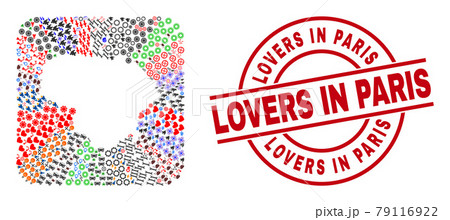 Lovers in Paris Stamp Seal and Lithuania Map Hole Mosaic Lovers in Paris Stamp Seal and Lithuania Map Hole Mosaic 79116922