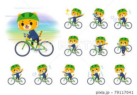 ロードバイクに乗ったトラの男の子のセット 79117041