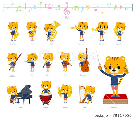クラシック音楽演奏に関するトラの男の子のセット 79117056