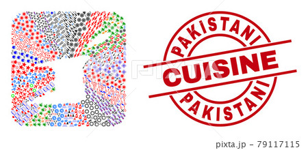 Pakistani Cuisine Seal and Trinidad and Tobago Map Stencil Mosaic 79117115