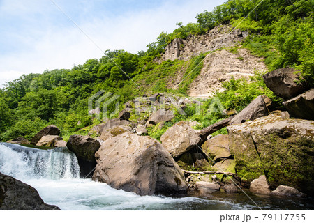 栗駒国定公園ブナの森の流れの透明な渓流 栗駒国定公園ブナの森の流れの透明な渓流 79117755