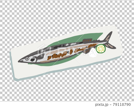 秋刀魚の塩焼き　レトロなベクターイラスト 79118790
