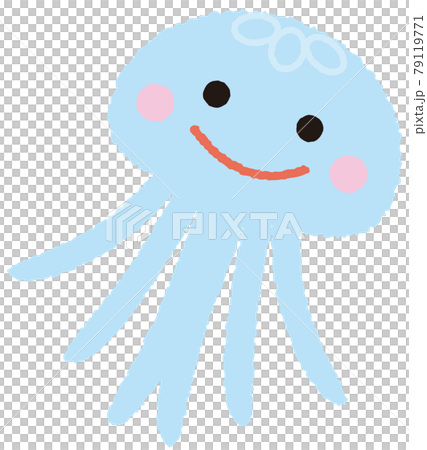 クレヨンタッチの可愛いクラゲのキャラクターのイラスト 79119771