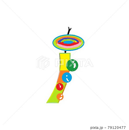 家の軒下に飾るカラフルな風鈴のイラスト素材