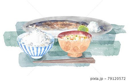 秋刀魚とご飯と味噌汁のセット 79120572