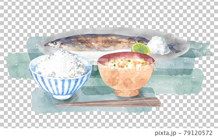 秋刀魚とご飯と味噌汁のセット 79120572