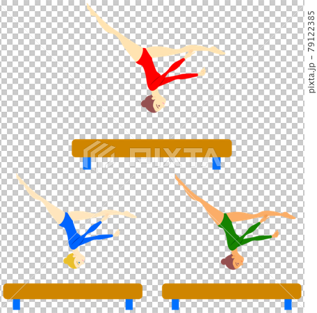 体操競技 女子 平均台のイラストセットのイラスト素材